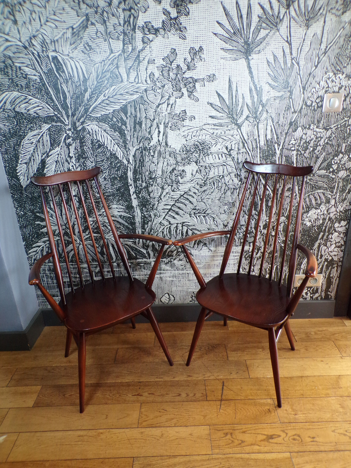 PAIRE FAUTEUIL ERCOL GOLDSMITH BOIS-WINDSOR-VINTAGE-DESIGN 60-70-scandinave