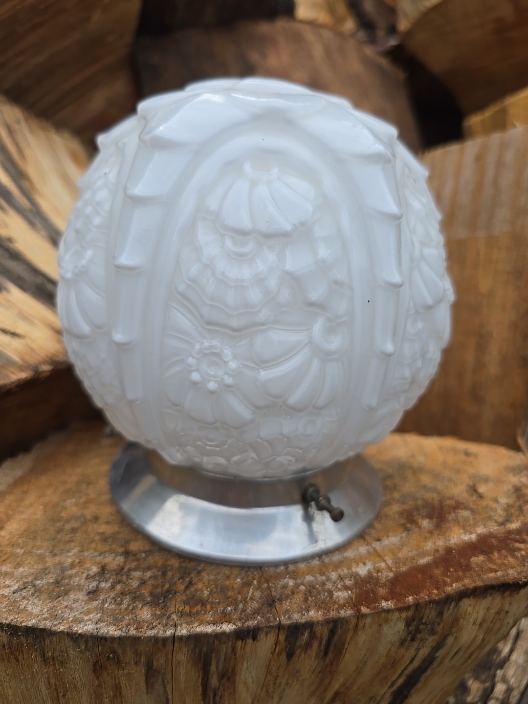 Ancien plafonnier boule globe Art Déco décor floral 1930 Lampe Opaline Globe