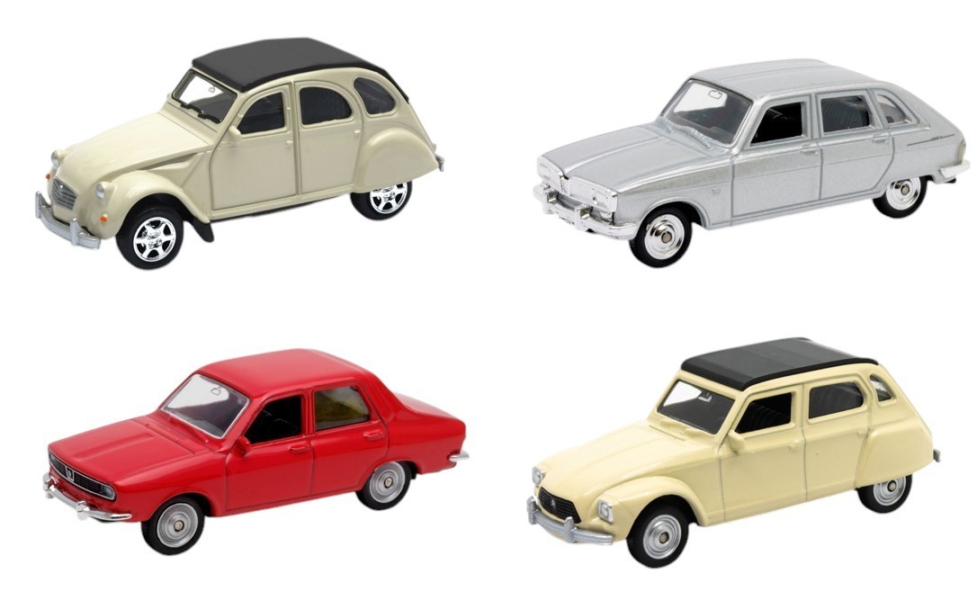 Lot de 4 voitures Miniatures Retro Citroën Renault 3 inches 7cm Jouet WEL14