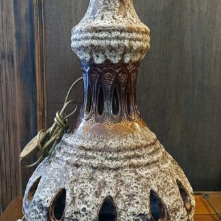 Superbe Lampe Vintage 1970s – Céramique Ajourée – Double Éclairage – Fat Lava