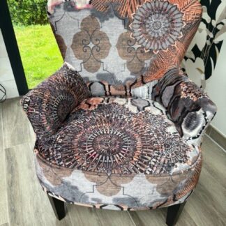 Fauteuil scandinave vintage 50'S en hêtre teinté et tissus peluche