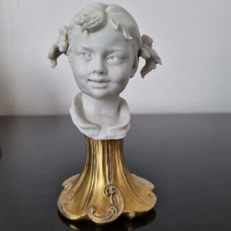 BENACCHIO TRIADE Statue Buste Fillette Ancien Figurine en Biscuit Signée