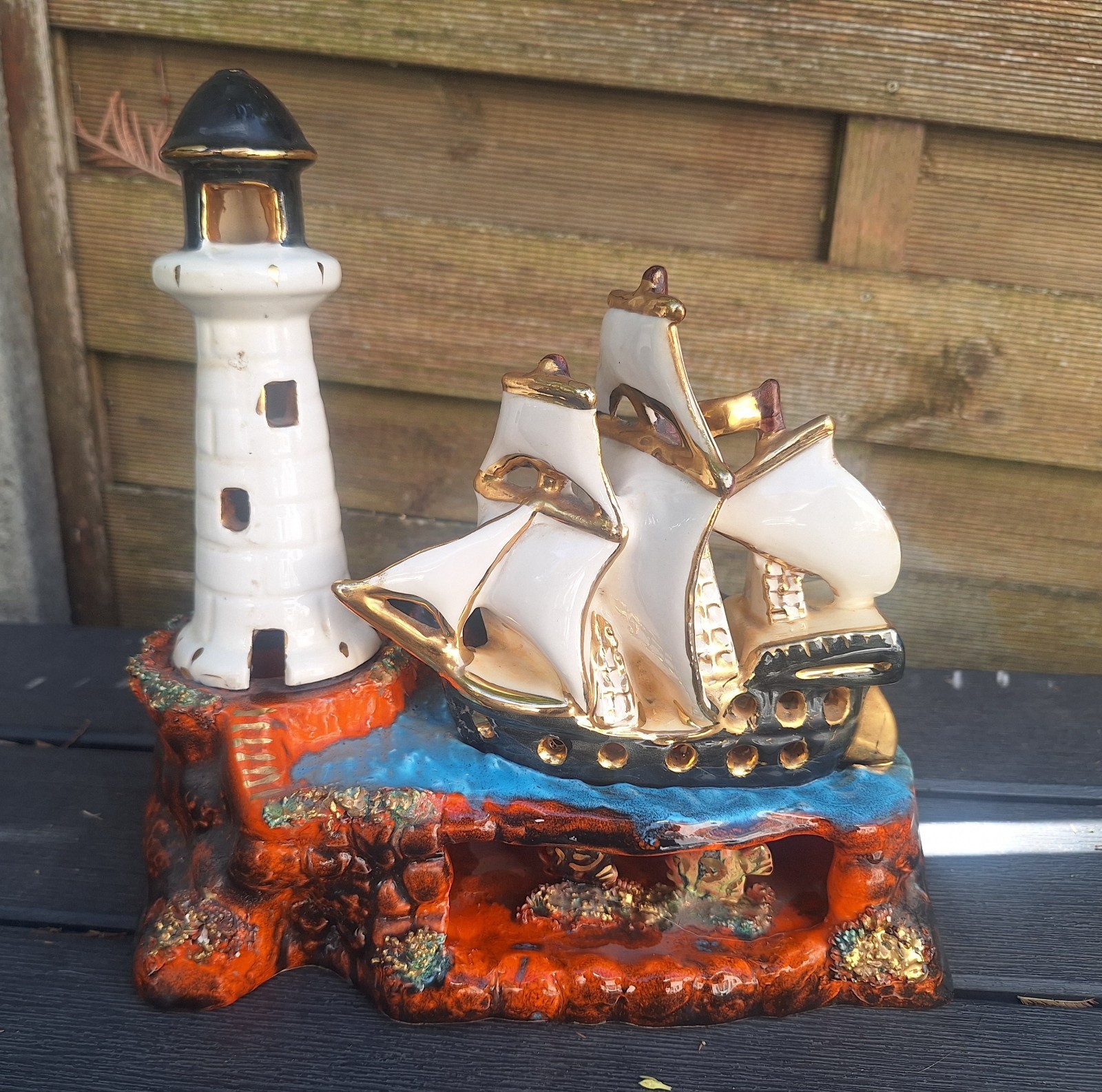 Veilleuse Lampe Vallauris Vintage Phare Voilier Années 50-60