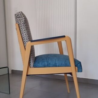 Fauteuil scandinave époque vintage pieds compas design tapisserie Art Déco