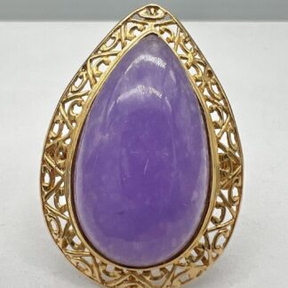 Bague Cabochon En Jade Lavande Violet En Or Jaune 14k En Forme De Poire