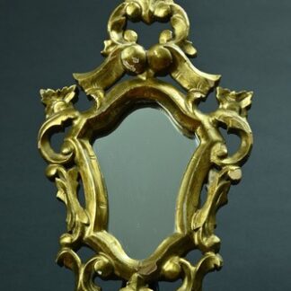 Ancien petit miroir de couloir en bois doré volute fleur de lys 1900 ajouré