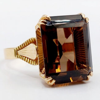 Bague cocktail vintage or rose 18k quartz fumé 11,40 carats (circa 1970)