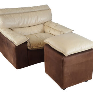 Fauteuil En Cuir Et Daim Avec Pouf Fauteuil Ans '70 Vintage Moderne