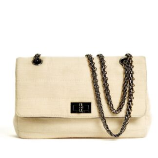 CHANEL SAC 2.55 BAG JERSEY IVORY SILVER 25