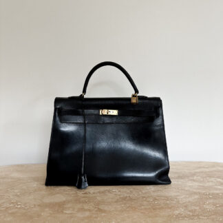 VINTAGE SAC A MAIN HERMES KELLY 35 SELLIER EN CUIR NOIR 1950 HANDBAG PURSE