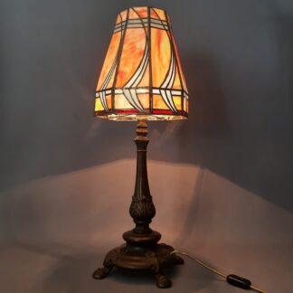 Lampe De Table En Verre Sablé Multicolore Base En Métal Brun Vintage 1950