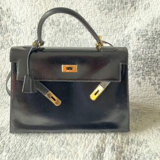 sac Hermès Kelly rigide vintage cuir box noir 27 cm