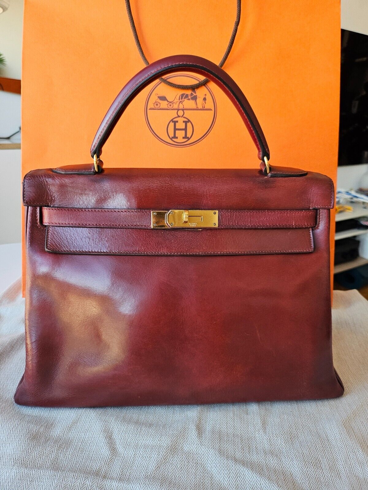 Sac à Main Hermès Kelly 32 Vintage 1965 Rouge / Marron authentique