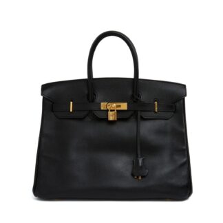 Hermès 1999 Sac Reteint Noir Birkin 35 Dyed Black Epsom Leather Hand Bag Hermes