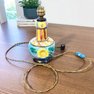 Lampe Art Déco en Céramique Signée Deruta – Italie Circa 1930 – Décor Floral