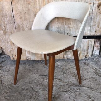 Ancien Fauteuil Scandinave Skai Blanc Pieds Compas Bois Vintage #A060