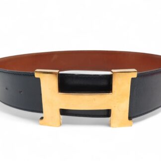 VINTAGE CEINTURE HERMES BOUCLE CONSTANCE XL CUIR BOX NOIR T75 + BOITE BELT 920€