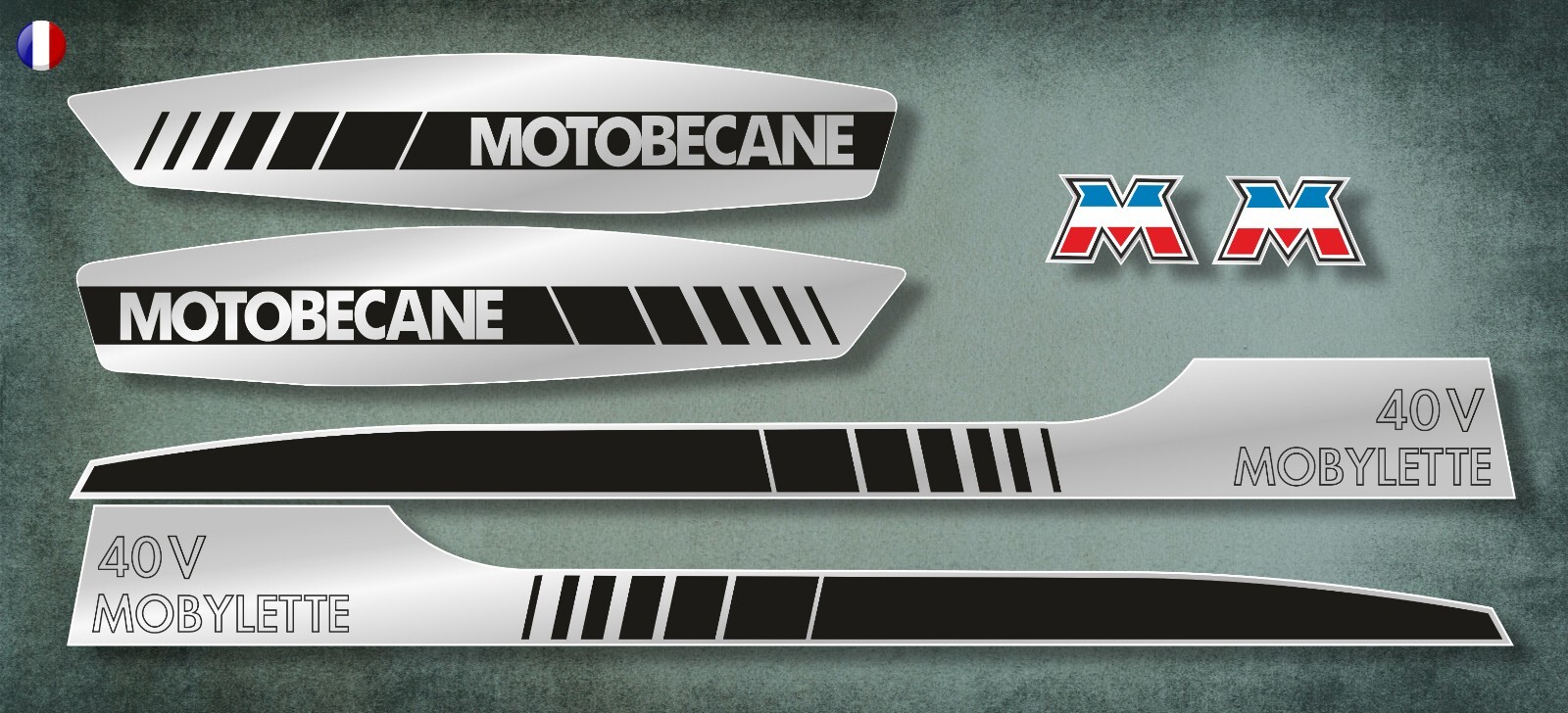 MOTOBECANE - kit stickers autocollants carter 40V MOBYLETTE argent