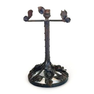 ANCIEN PIED DE LAMPE EN FER FORGE ROSES FEUILLAGE  ART DECO