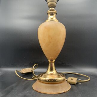 Magnifique Pied De Lampe En Albâtre Orangé Et Pied Doré Art Déco