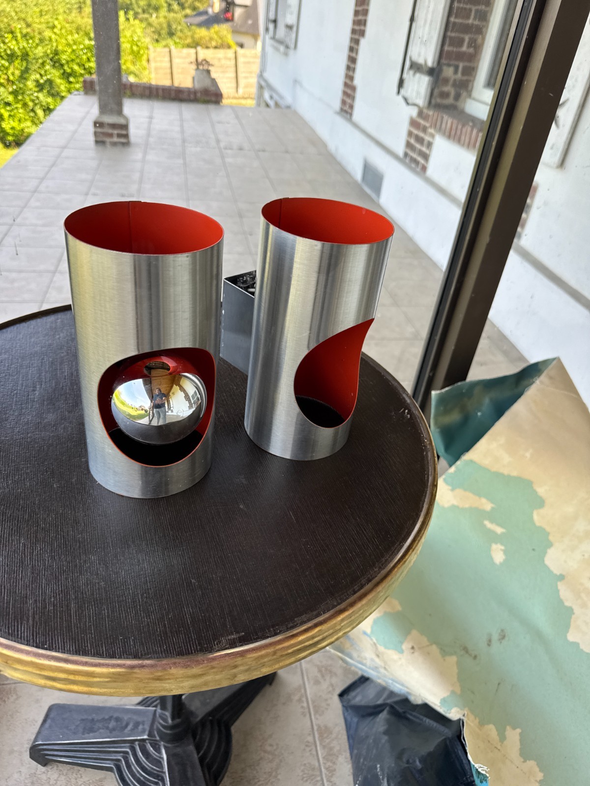 2 appliques Vintage des années 70 Space age Acier brossé lampe