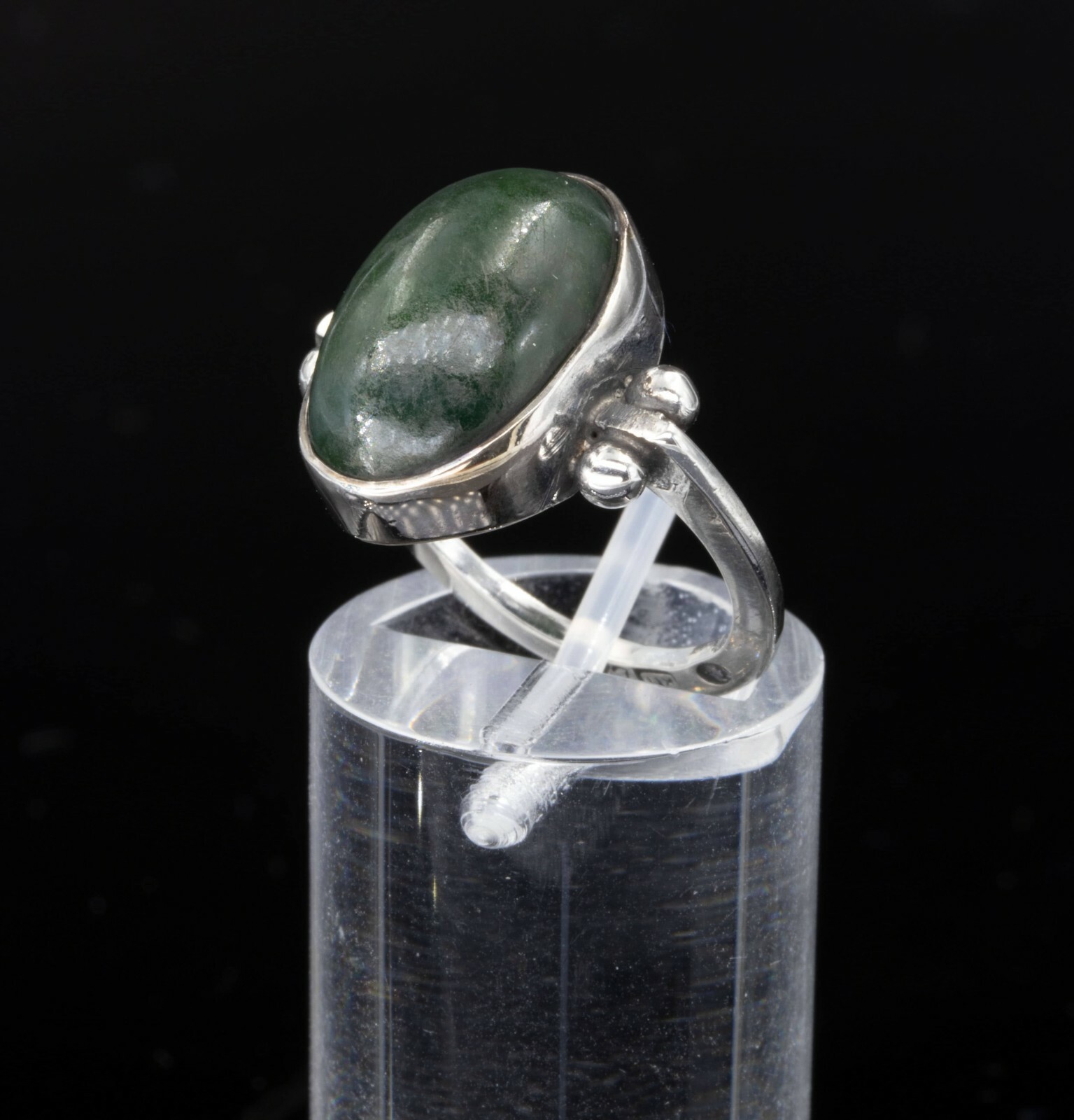 925 Bague en Argent Avec Jade, Taille de Bague au Choix 50, Bon État