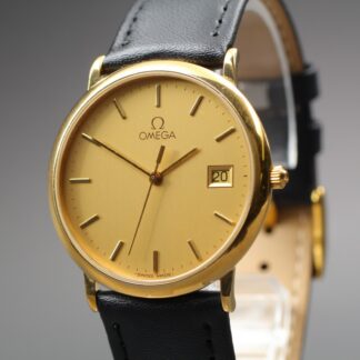Vintage 1986 OMEGA De Ville Homme Cadran Or Quartz Date Ref.196.0312.1 [Exc+5]