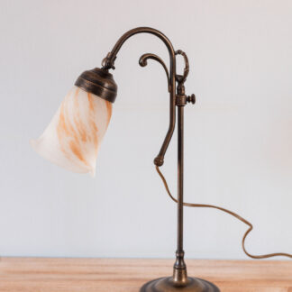 Lampe Bureau Laiton Vintage Style Art Nouveau Tulipe Verre Albâtre