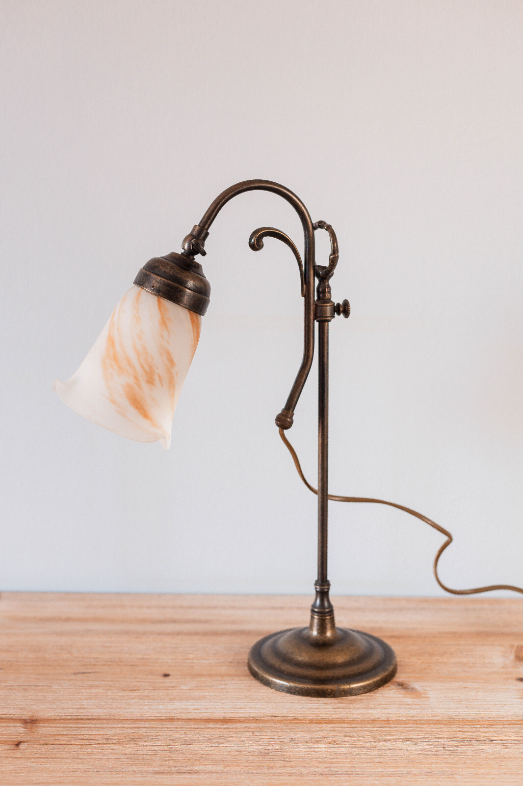 Lampe Bureau Laiton Vintage Style Art Nouveau Tulipe Verre Albâtre