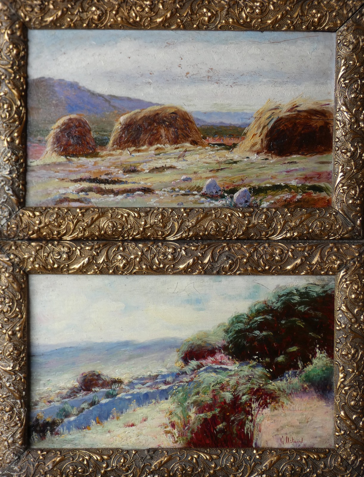 2 TABLEAUX IMPRESSIONNISTES XIXe...PAYSAGE AUX MEULES & VUE DE GARRIGUE..SIGNÉ ?