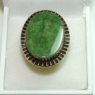 Bague Ajustable En Agate Mousse Verte Jade Vintage En Or 12k