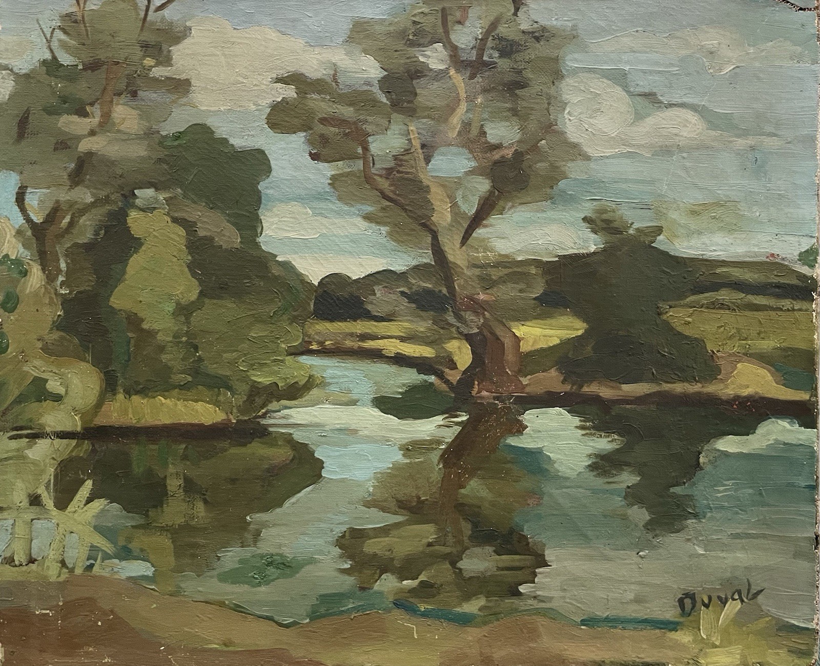 Tableau peinture ancienne paysage XXe signé