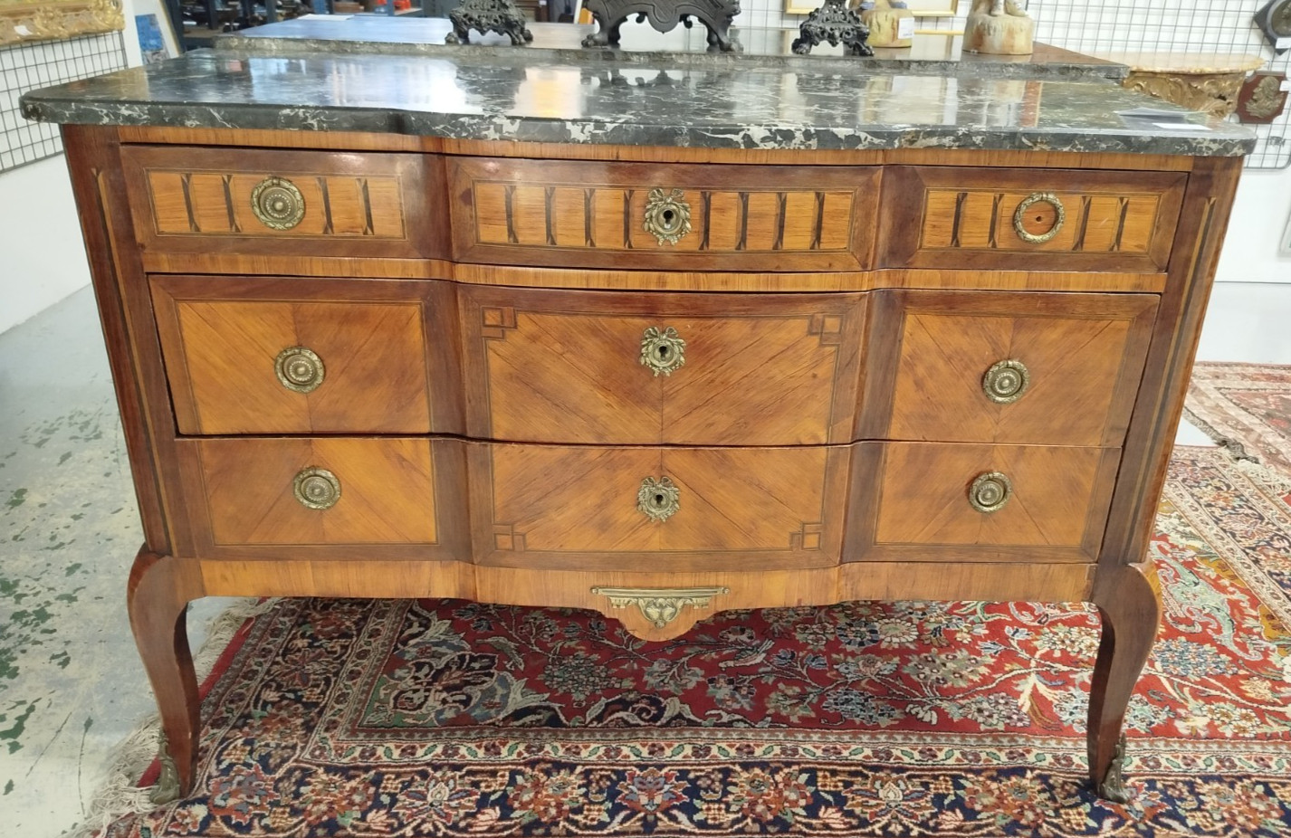 COMMODE XVIIIe Epoque Transition MARBRE Bois Marquete Meuble 120MAG 12/08