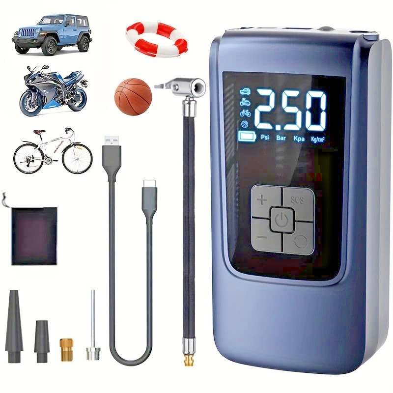 Pompe à air de voiture sans fil, gonfleur de pneu de voiture rechargeable,