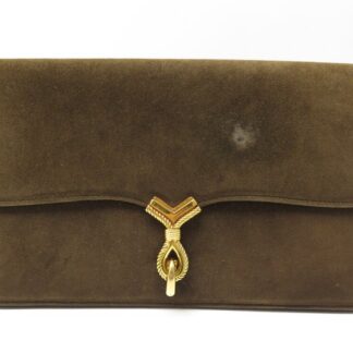 VINTAGE SAC POCHETTE HERMES CORDELIERE DAIM VEAU VELOURS MARRON PLAQUE OR CLUTCH