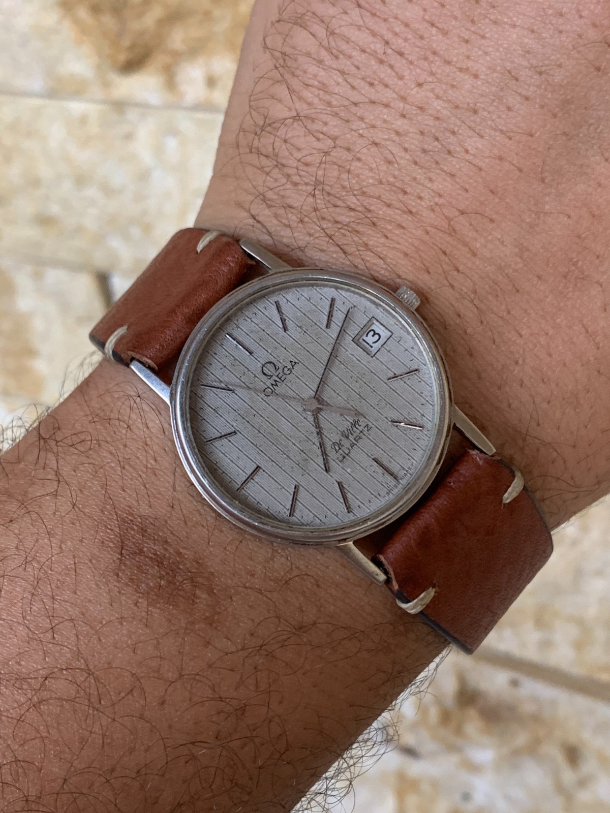 Montre Homme Vintage OMEGA De Ville 34mm Cadran Rayure Gris Années 1980...