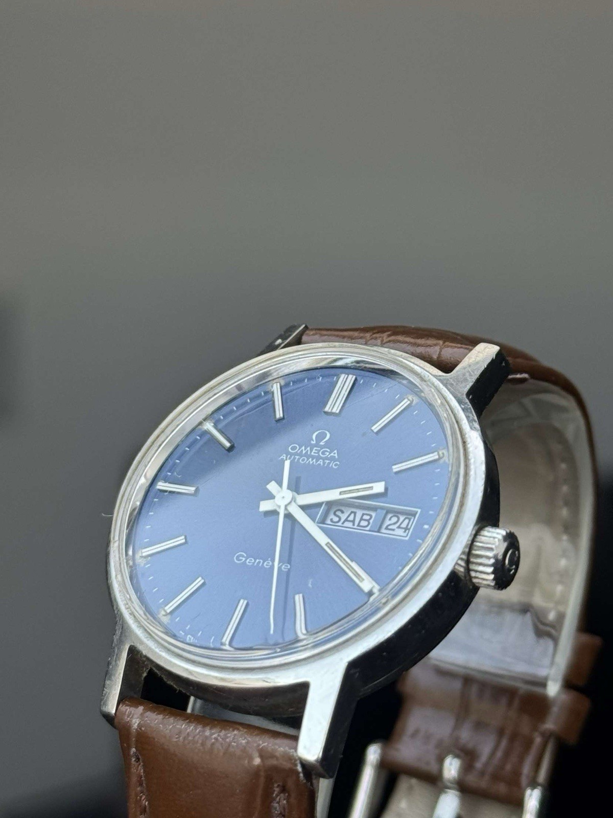 Omega Genève Automatique Vintage Homme Cadran Bleu Acier Montre Suisse Années 70