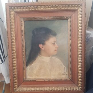 Ancien tableau portrait jeune Femme Huile sur toile XIXe siècle signé