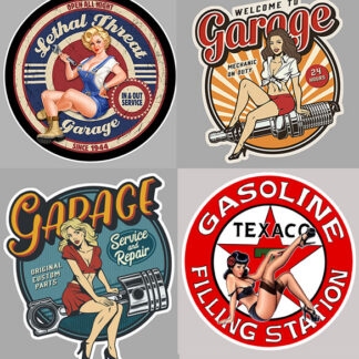 LOT DE 4 STICKERS PIN UP GARAGE HOT ROD AUTOCOLLANT PINUP VINTAGE RETRO AUTO