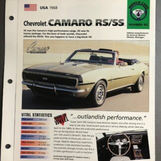1968 Chevrolet Camaro Rs / Ss Imp Chaud Voitures Spec Feuille Dossier Brochure
