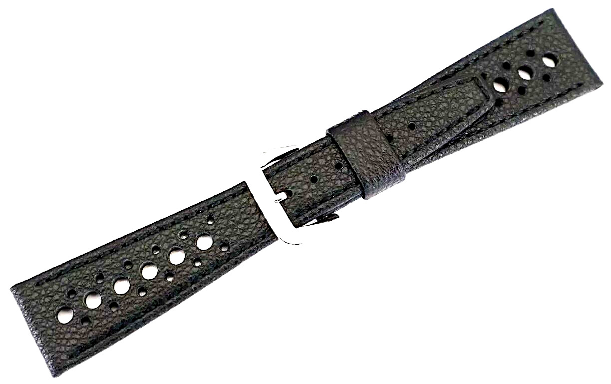 Classique 22mm Noir Corfam Rally Sangle pour Vintage Heuer Monaco Ou Tag Heuer
