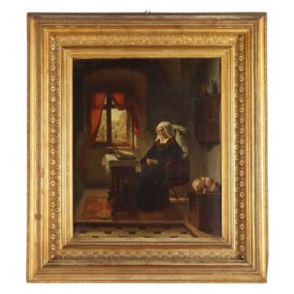 Tableau Ancien Signé Augusto Friedrich Siegert Intérieur XIXe Siècle Original