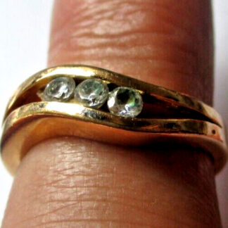 Ancienne bague plaqué or poinçons cristaux diamant taille 60 bijou vintage 3084