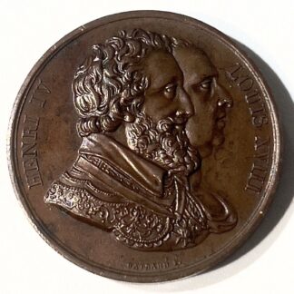 Médaille bronze Henri IV Louis 18 Remerciement Statue signé Gayard 1800 Napoléon