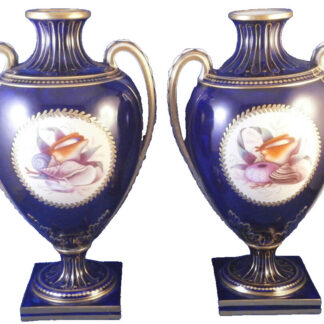 2 Antique Mi 19thC Worcester Porcelaine Coquillage Scène Vase S Service Anglais