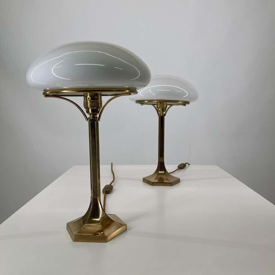 Ancien Art Deco Laiton Milk Glass Shad Eclairage Lampe De Table Lampadaire
