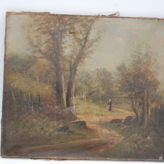 Tableau peinture ancienne 19 siècle XIX gout Barbizon signé Fries, à restaurer