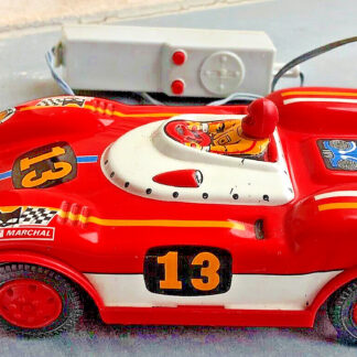 JOUSTRA Porsche 911 en tôle filoguidée Vintage Fonctionnement OK Dim: 18 x 9 cm.