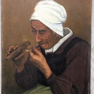 Tableau Ancien Peinture Huile Portrait Homme Tabac XIXe Siècle