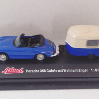 SCHUCO HO PORSCHE 356 Cabriolet et sa Caravane 1/87 Boite Origine